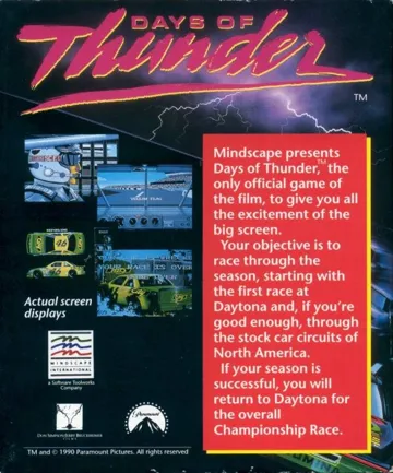 Days of Thunder box cover back